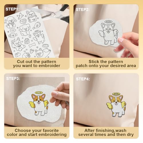 DOODLREAM 46 Stück Cartoon Hund Stickvorlagen Wasserlöslich Stickmuster Stabilisatoren 21 x 29.7cm Stichstickaufkleber mit Welpenmotiv Stickpapier mit Hundekopf Zum Handnähen Selbermachen