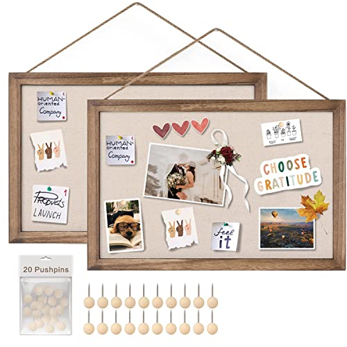 Emfogo 16X11 Wood Bulletin Boards With Linen Wall For Home Kitchen Office Decorative Hanging Pin Board Frame Cork Light Boards For Bedroom Pack Of 2 #TOP28