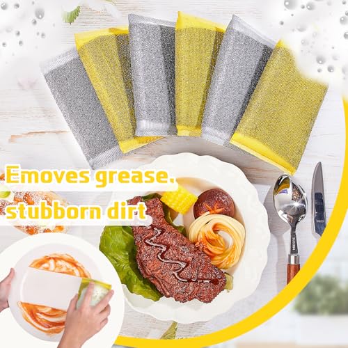 Image of Thyle 2 Pack Steel Wool Scrubber Kitchen Sponges, Heavy Duty Non Scratch Metal Sponges, Reusable Cleaning Scrub Pads for Dishes, Pots, Pans, Sink and Tough Hard Stains (Gray,Yellow)