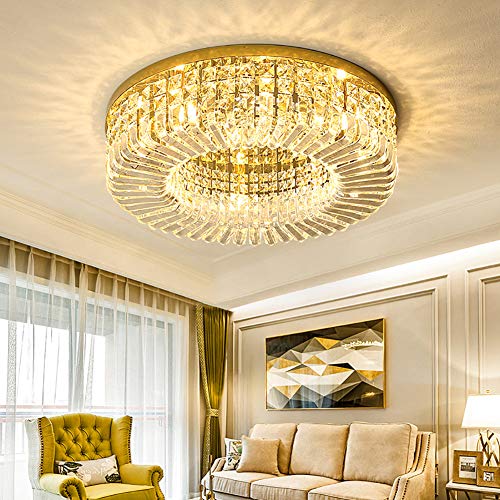 Plafonnier en cristal K9 dore compact de 17cm pour sublimer un plafond bas