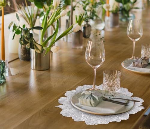 Image of Floral PVC Dining Table Placemats Set of 6 | Non-Slip Heat Resistant Table Mats for Dining Table | Decorative Table Mats for Home, Kitchen & Party Decor | 38 x 38 CM (Silver, Floral)