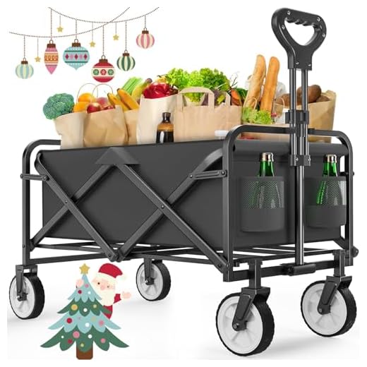 Collapsible Folding Wagon, Outdoor Utility Wagon Cart Heavy Duty Foldable with Universal Wheels & Adjustable Handle, Foldable Grocery Wagon for Garden Camping Shopping Sports