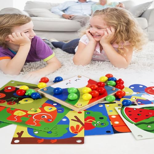 ENIKMOSD Mosaik Steckspiel ab 2 3 4 5 Jahre,Holz Steckspiel Montessori Spielzeug für Kinder,Kinderspiele zum Farbenlernen Pädagogisches Lernspielzeug Geschenk für Kinder Mädchen Jungen