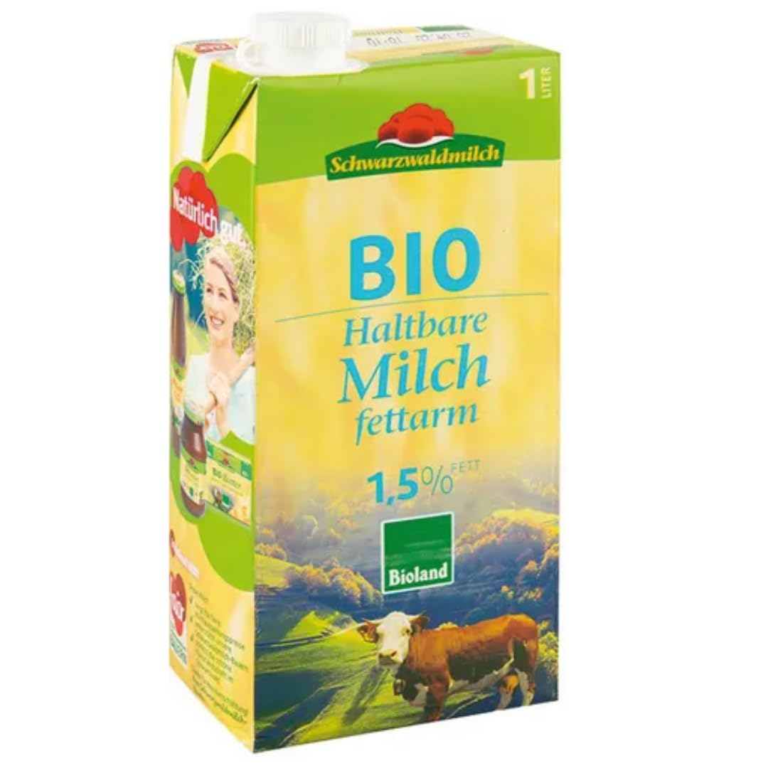 Schwarzwaldmilch Milch fettarme H-Milch 1,5% Fett, Haltbare Milch, je 1 Liter, 24 Stück+ pufai