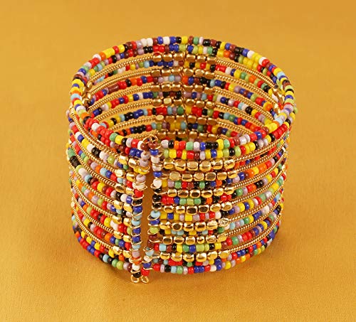 Image of Touchstone Indian Colorful Bead Bracelet Bollywood Beaten Metal Beads Openable Broad Cuff Bracelet in Gold or White Tone for Women.
