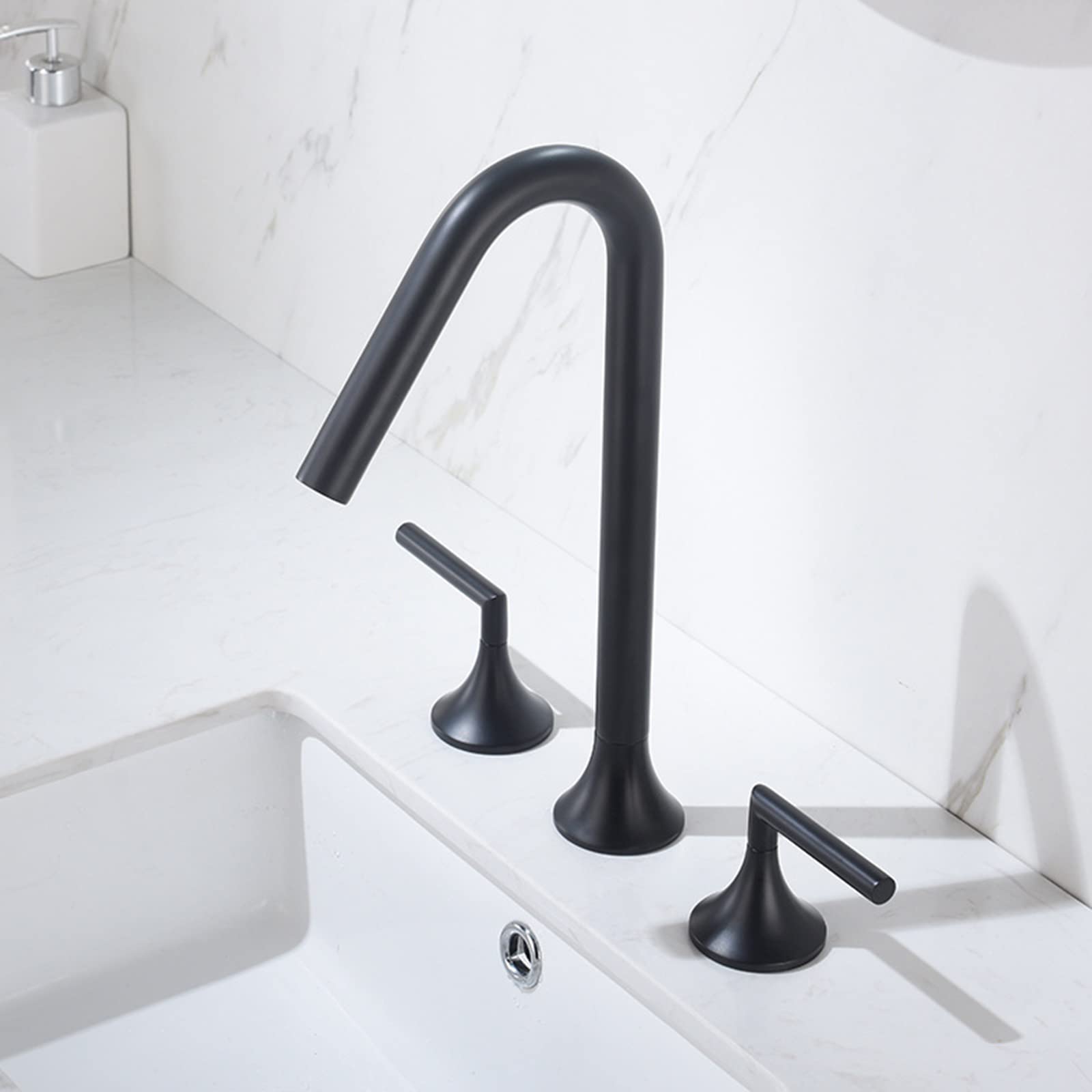 VDOQTLJT 3 Hole Basin faucets Bathroom Mixer Faucet Brass Cold and Hot Water faucets-Grey(Nero)