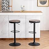 YOUNIKE Bar stools Wooden Barstools Vintage Rustic Counter Height bar Stool,Height Adjustable bar Chairs Swivel with Footrest,Cafe Kitchen Garden(Set of 2,Dark Black)