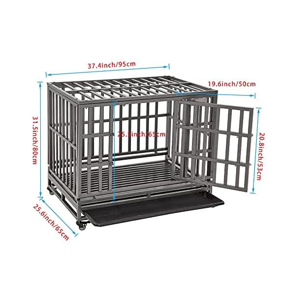 SMONTER 38″ Heavy Duty Dog Crate Strong Metal Pet Kennel Playpen with Two Prevent Escape Lock, Large Dogs Cage with Wheels, Dark Silver SMONTER 38″ Heavy Duty Dog Crate Strong Metal Pet Kennel Playpen with Two Prevent Escape Lock, Large Dogs Cage with Wheels, Dark Silver