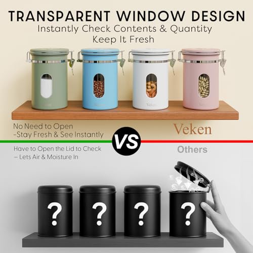 Image of Veken Coffee Canister with Window, Airtight Stainless Steel Container, 22OZ
