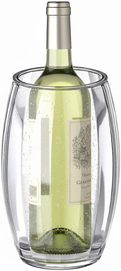 Amazing Abby - VinoLux - Acrylic Double-Wall Wine Chiller Bucket, Clear Plastic Insulated Champagne Cooler, Sweat-Free and Iceless Tabletop Bottle Holder for Party, Dinner, and Outdoor Entertaining