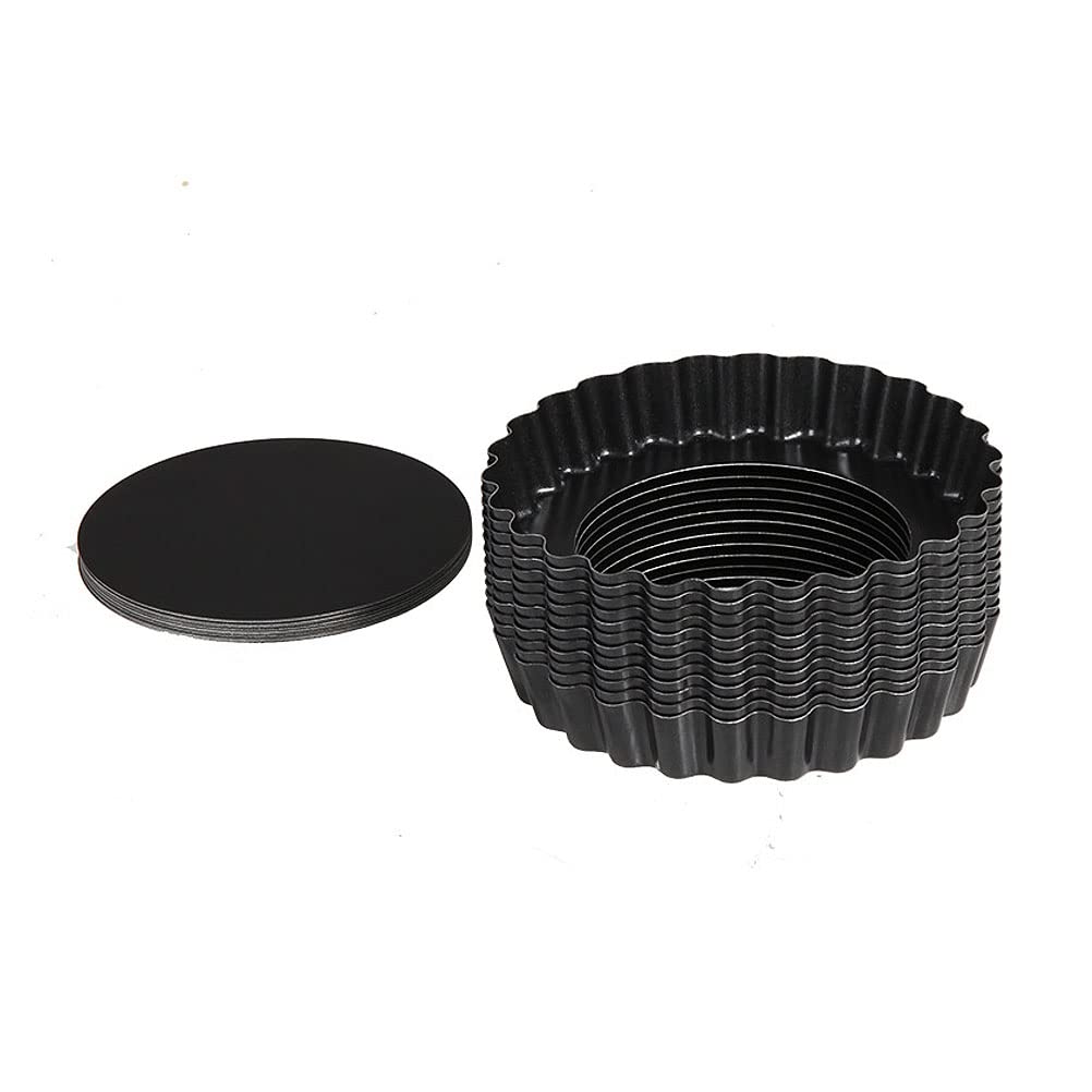 CANDeal Mini Moules à Tarte 3,8" avec Moule à Quiche Rond Antiadhésif à Fond Amovible, Côté Cannelé Robuste pour Tartes, Gâteaux Mousse, Desserts (12 Paquets)