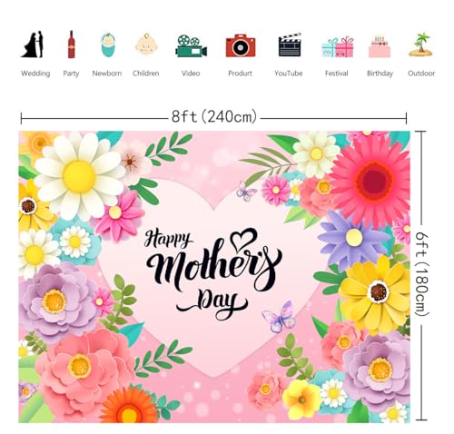 Fondo Fotográfico 8x6ft Feliz Día de la Madre Flores Rosadas miniatura 2