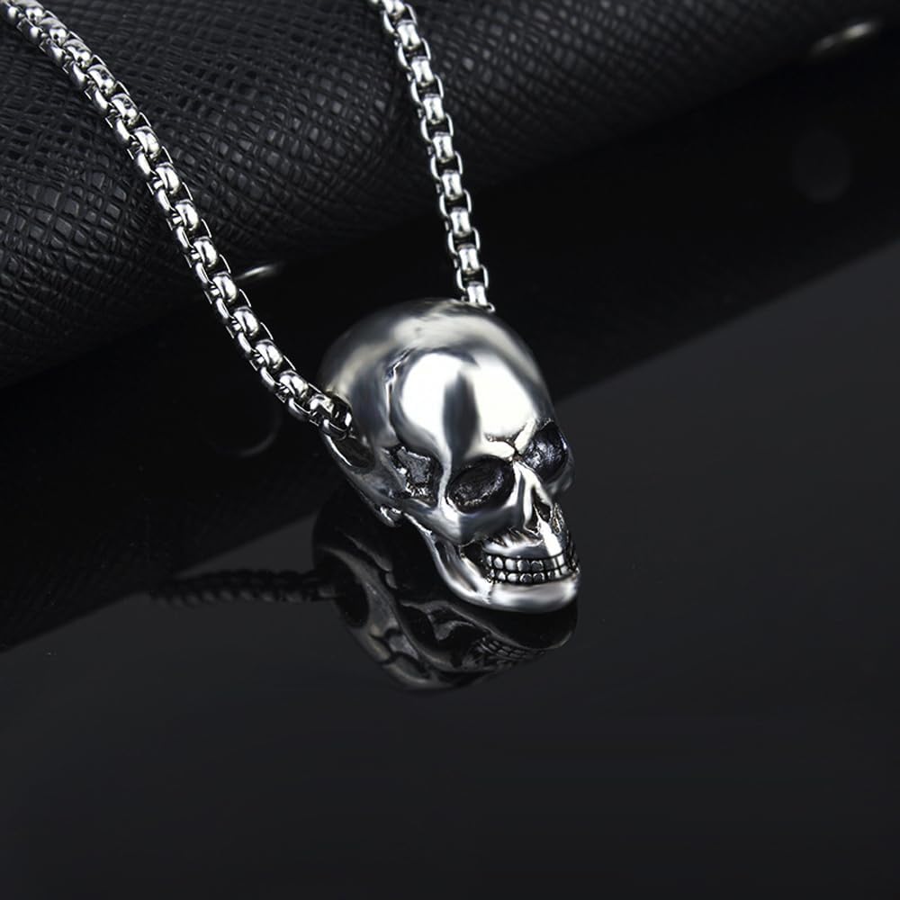 2 Pcs Skull Necklace Skeleton Head Necklace Gothic Punk Biker Rock Hip Hop Pendant Necklace for Men Women - Gold and Silver - Image 4