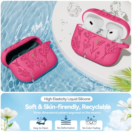 Image of Flower Engraved Case for Apple AirPods Pro 2nd /1st Generation, Soft Silicone AirPods Pro 2 Gen Protective Cover for Women Airpod Cases with Clean Kit,Carabiner,Front LED Visible