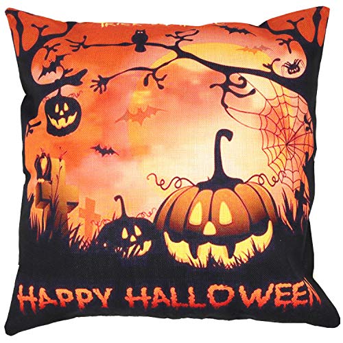 Zuext Happy Halloween Throw Pillow Covers Set Of 4 18X18 Inch For Fall Harvest, Decorative Orange Pumpkin Bat Ghost Witch Cotton Linen Cushion Cover Pillowcases For Car Sofa Bed Couch 45 X 45 Cm #TOP3