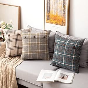 MIULEE Christmas Set of 2 Decorative Linen Throw Pillow Covers Triple Button Pillowcases Farmhouse Retro Plaid Cushion Cases for Couch Sofa Bed, 18x18 Inch, Beige MIULEE Christmas Set of 2 Decorative Linen Throw Pillow Covers Triple Button Pillowcases Farmhouse Retro Plaid Cushion Cases for Couch Sofa Bed 18×18 Inch Beige