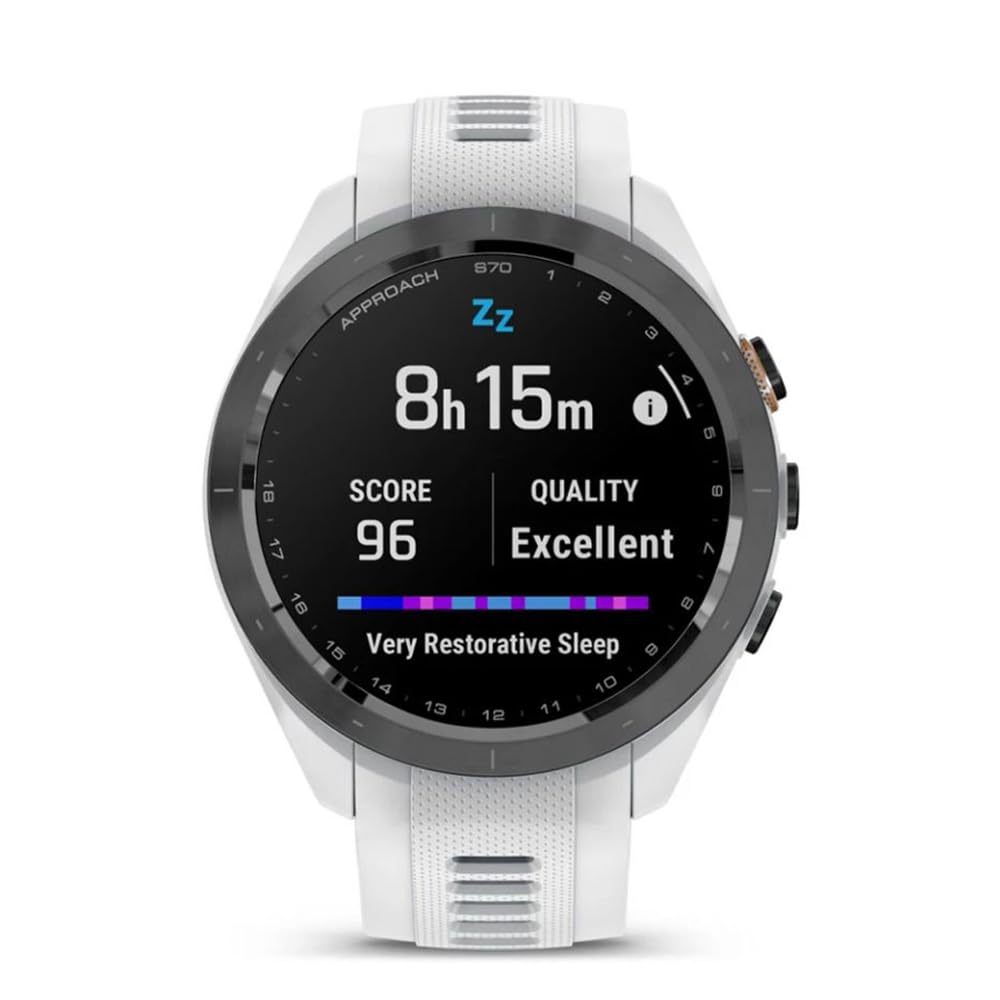 Garmin 010-02746-00 Approach S70 42 mm Premium GPS-Golf-Uhr, weißes Band, offizielles USA-Partnermodell, Paket mit Deco Essentials 2er-Pack Displayschutzfolie, 7-in-1 Golfwerkzeug,