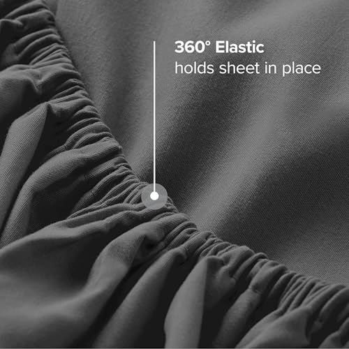 Image of 400 TC Cotton Elastic Fitted Bedsheet with 2 Pillow Covers for King Bed 72 x 70 10 Inches Dark Gray Solid Color Fitted Sheet