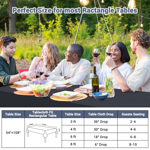 Image of Paper Table Cloths Disposable,Black,54''x108'',15 Pack | Paper Tablecloths for 3-9 Ft Rectangle Tables, Paper & Plastic Party Table Cover, For Birthday, Outdoor, Wedding, Banquet