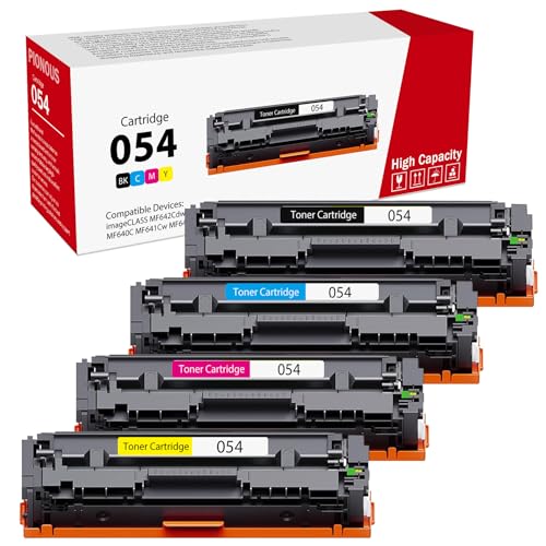 CRG-054 054 Toner Cartridges High-Yield (4-Pack, Black, Cyan, Magenta, Yellow) - PIONO Compatible 054BK 054C 054M 054Y Toner Replacement for Canon CRG054 imageCLASS MF640C MF641Cw MF642Cdw Printer