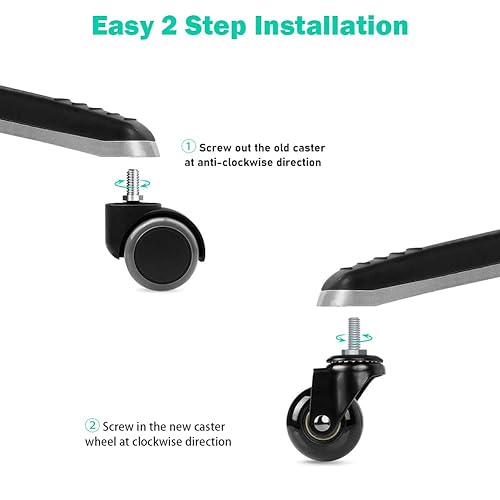 Miniatura 5 de Hirate Paquete de 5 ruedas para sillas de oficina con vástago roscado de 516 pulgadas a 18UNC, sillas giratorias duraderas de 2 pulgadas, ruedas de