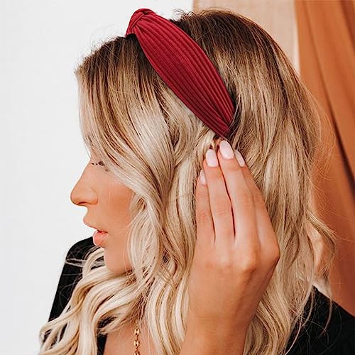 Image of DRESHOW 8 Pack Knotted Headbands for Women Wide Turban Headband Yoga Exercise Ribbing Hair Hoop Hair Bands Accessories