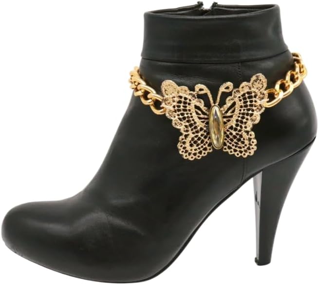 Women Western Fashion Jewelry Gold Metal Boot Chain Bracelet Shoe Butterfly Charm Anklet