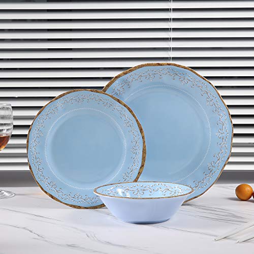 Melamine Dinnerware Sets, 12 Pcs Dishwasher Safe 100% Melamine Dinner Plates, Dishes, And Bowls Set For Indoor And Outdoor Use #TOP5
