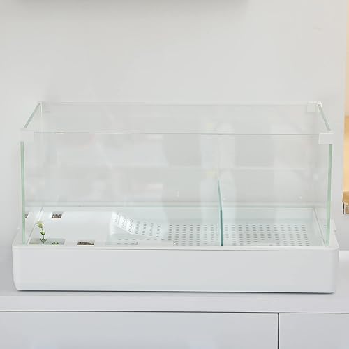 Miniatura 9 de PawHut Tanque de tortuga de cristal, acuario de tortugas con plataforma para tomar el sol y diseño de capa de filtro, vista completa hábitat visual
