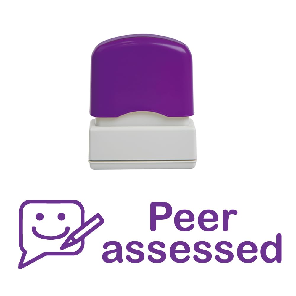 Classroom Capers Purple Peer Assessed Self-Inking Teacher Stamp, Reinkable, Quality School Stamp 10X39mm Ink