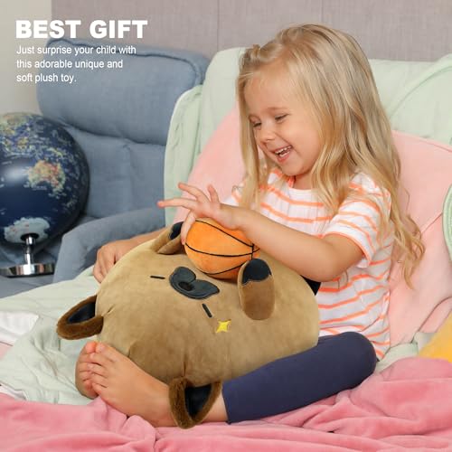 shownicer Plüschtier Französische Bulldogge Hund Kuscheltier Mit Basketball Stofftier Kawaii Hund Plüsch Kissen Spielzeug Hund Wurfkissen Geschenk für Kinder Jungen 3+ Jahre (Hund & Basketball, 35cm)