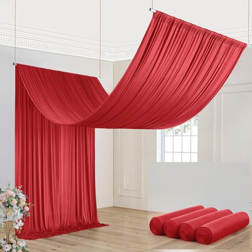 NSSONBEN 20ft×20ft Red Ceiling Drapes for Weddings Parties,4 Panels 5×20