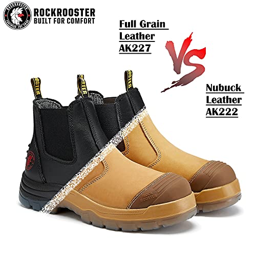 ROCKROOSTER Gammon Work Boots for Men, 6" Steel Toe Chelsea Boots, Wheat Safety Slip On Boots, Anti-fatigue, Nubuck Leather, Non slip, Breathable, Comfort, AK2224