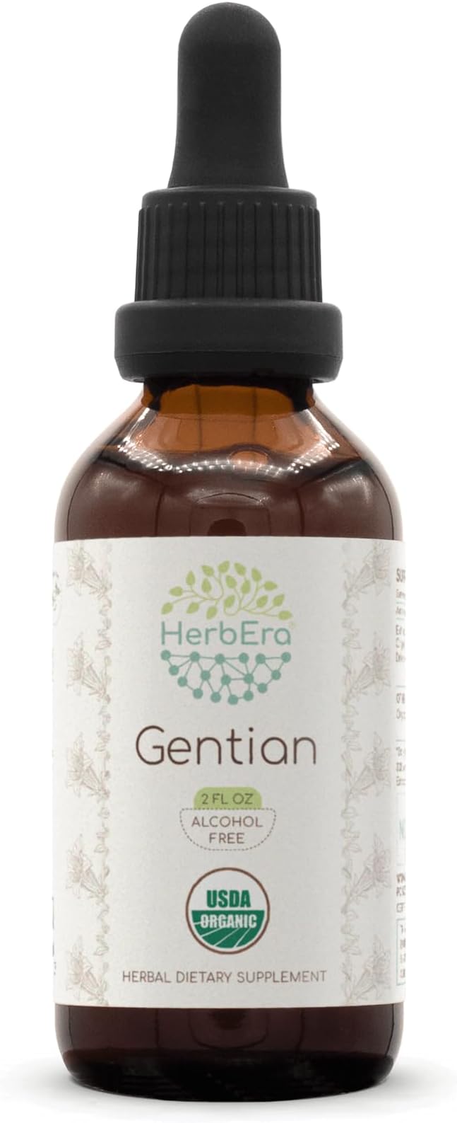 HerbEra Gentian B60 USDA Organic Tincture | Alcohol-Free Extract, High-Potency Herbal Drops | Certified Organic Gentian (Gentiana Lutea) Dried Root (2 oz)