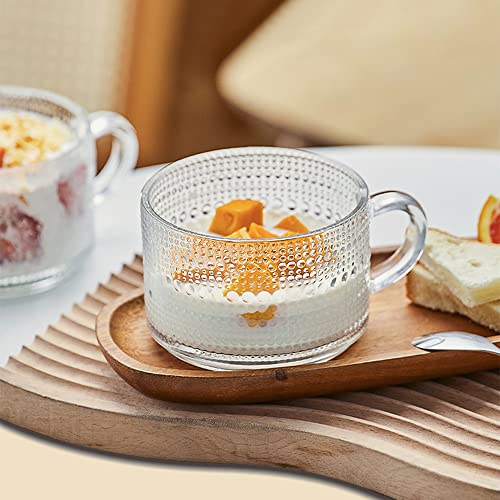 Vintage Glass Coffee Mugs Set of 4, Glass Cups with Spoons - 14oz Clear Embossed Drinking Glasses, Stackable Breakfast Cups, Drinking Glasses for Cappuccino, Latte, Milk, Hot or Cold Beverages - Image 6