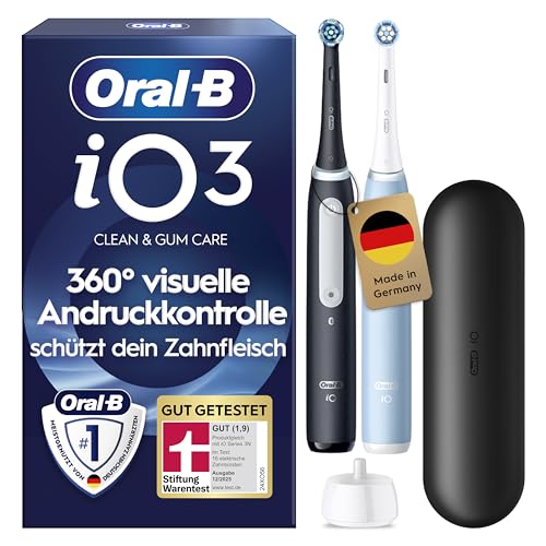 Oral-B iO Series 3 Elektrische Zahnbürste, Doppelpack, Schwarz/Blau – Ansicht 1