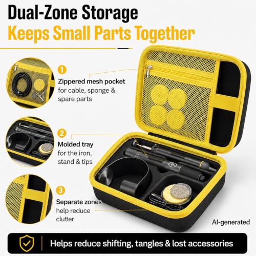 Image of Carrying Case Compatible with Fanttik T1 Max Soldering Iron Kit | EVA Shell with Oxford Exterior, Molded Tray, Mesh Pocket, Dual Zippers and Reinforced Handle for Work,Yellow Pocket,Case Only