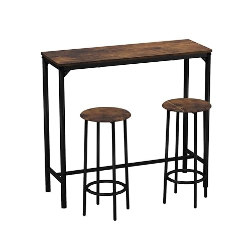 URBNLIVING CANCUN Bar Table and Stools Set – Industrial Kitchen Dining Breakfast Counter Furniture with 2 or 4 Chairs, Space-Saving Design for Home & Small Spaces - 3 Piece - Rustic Brown