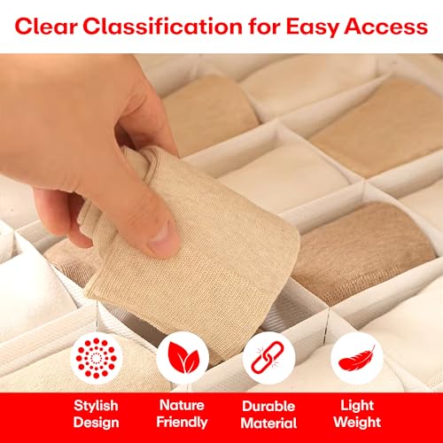 Image of Prime Pick Storage Box Set Wardrobe Organizer Foldable Cotton Jute Storage Bin Washable with Leather Handles Clothes Organizer for undergarments, accessories Beige XL Size Pack of 3