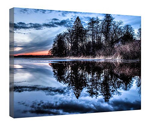 Toile de lac Reflections HDR encadrée en bois décoration salon nature