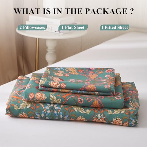 Highbuy Ultra Soft Queen Sheets Set Blue - Vintage Floral Sheets Cooling Medallion Bed Sheets Queen - 16 Inch Extra Deep Pocket Sheets,Luxury Vibrant Bohemian Bedding Sheets 4 Piece,Fitted Sheet Queen Bed thumb #4