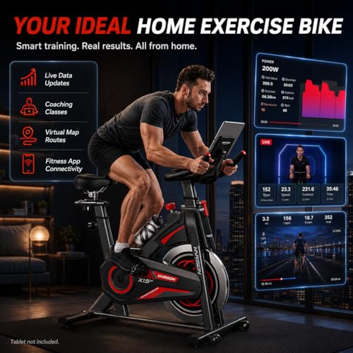 Image of HARISON Exercise Bike, Magnetic Stationary Bike for Home Gym, Adjustable Resistance Quiet Dual-Belt Indoor Cycling Bike with 380lb Capacity, APP Connectivity, Push-to-Stop, 6-Level Handlebar