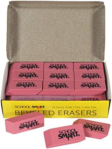 School Smart Beveled Erasers, Small, Pink, Pack of 36
