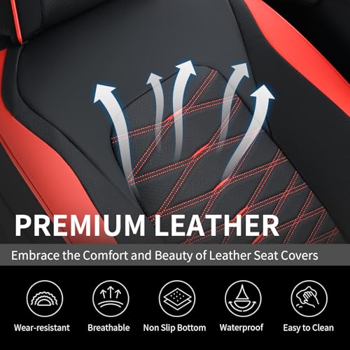 Image of FLORICH Leather Seat Covers, Car Seat Covers Full Set, Car Seat Protector Waterproof, Front and Rear Seat Covers for Cars, Automotive Seat Covers Universal Fit for Most Cars SUV Truck - Red&Black