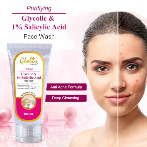 Image of Globus Remedies Glycolic & 1% Salicylic Acid Face wash For Acne Control - 100 ml