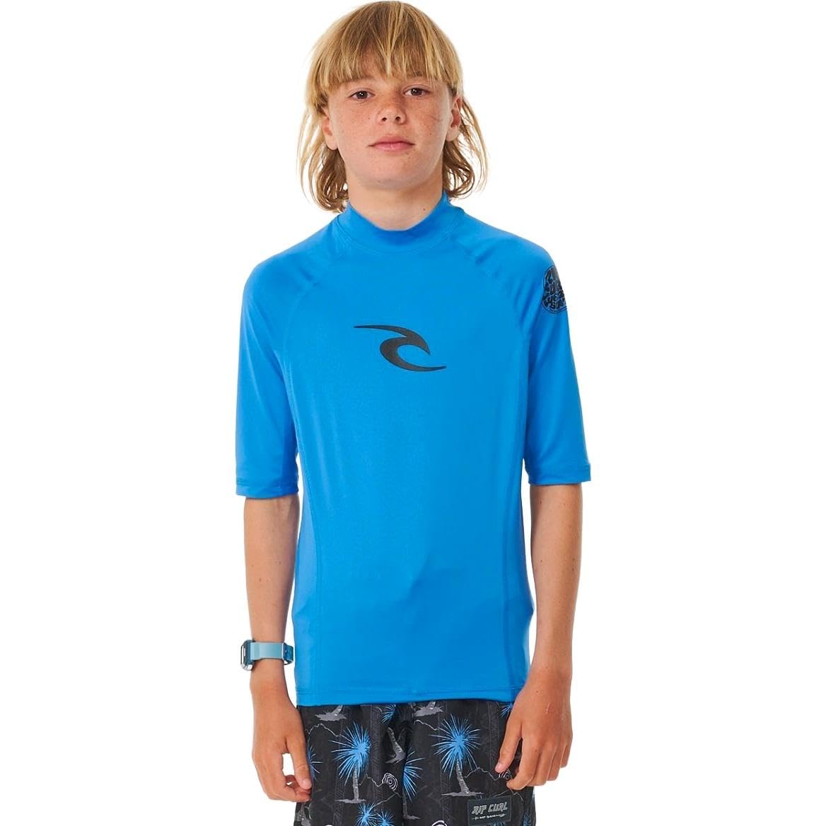 RIP CURL 2026 Junior Waves UPF Short Sleeve Rash Vest - Blue Gum