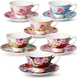 BTäT- Tea Cups, Tea Cups and Saucers Set of 6, Tea Set, Floral