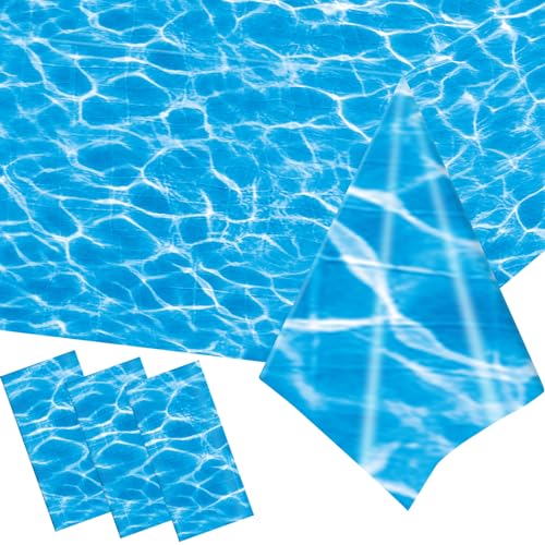 SJJPDYY 3PCS Ocean Waves Plastic Tablecloth Ocean Party Table Cover Water Print Table Cover Ocean Under The Sea Tablecloth Blue for Beach Pool Birthday Party Decoration Shower Supplies, 54 x 108 Inch