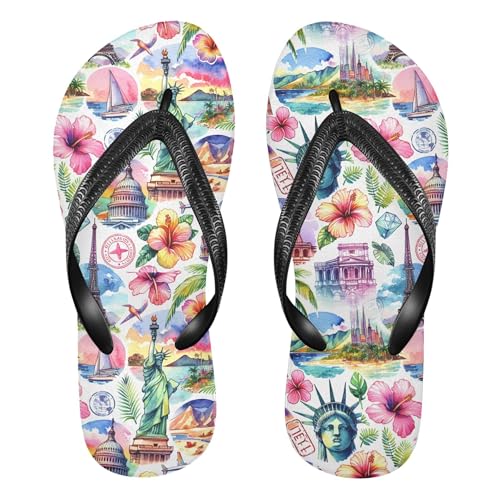 Burbuja Famous Landmarks Flip Flops for Women Men, Soft Thong Sandals Rubber Slippers for Pool Beach Essentials