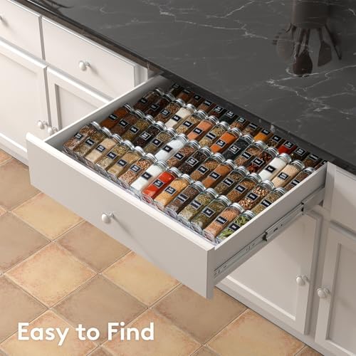 Lifewit Clear Acrylic Spice Drawer Organizer, Expands 13" to 26" - 4-Tier Set of 2 (8 Pieces), Holds 56 Spice Jars (Jars and Labels Not Included), for Kitchen Cabinet Drawers/Countertops by Lifewit - Image 5